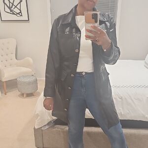 Faux Black Leather Shacket